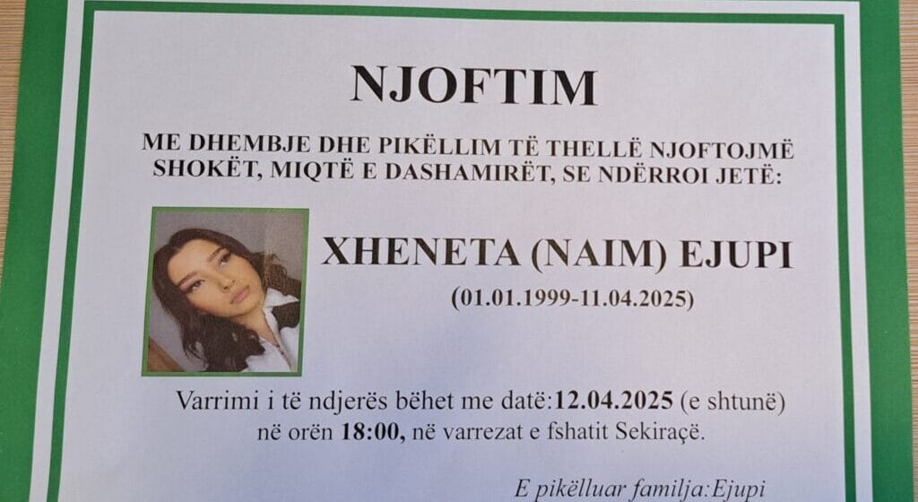 Pak orë pasi vdiq, vjen lajmi i papritur për Xhenetën që ra nga kati i shtatë